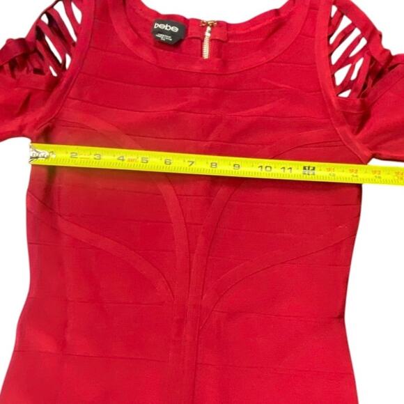 Bebe Red Bandage Bodycon Dress Women’s Medium Cutout Shoulder Long Sleeve Party - Picture 7 of 8